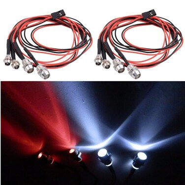 Chanmoo 2Pack 4Leds RC Car LED Lights White Headlights Red Taillight Kit Accessories for RC Buggy Truck Tank Crawler Car SCX10 SCX24 TRX4 TRX6 Slash Rustler Redcat 4WD Traxxas HSP Tamiya Redcat