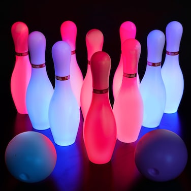 Kids Light Up Bowling Set Bowling Pins Games for Kids Indoor, Toddler Bowling Ball Set Glow in The Dark Games for Kids 3-12 Indoor &amp; Outdoor