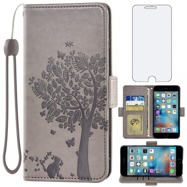 Asuwish Compatible with iPhone 6plus 6splus 6/6s Plus Wallet Case and Tempered Glass Screen Protector Flip Card Holder Cell Phone Cover for iPhone6 6+ iPhone6s 6s+ i 6P 6a S Six iPhone6splus Men Gray