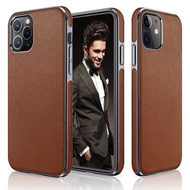 LOHASIC for iPhone 12 Case for iPhone 12 Pro Case, Luxury Leather Slim Business Classic Non Slip Soft Grip Shockproof Protective Cover Compatible with iPhone 12/12 Pro 5G 6.1 inch - Brown