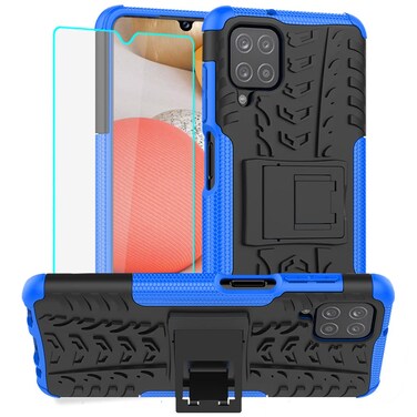 Galaxy A12 Phone Case, Samsung A12 Phone Case with Screen Protector, Shockproof Silicone Protective with Kickstand Hard Phone Cover for Samsung Galaxy A12 (Blue)