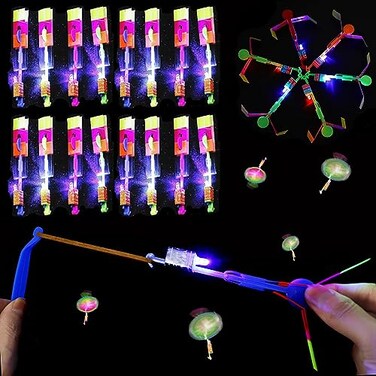 lpvoqpth 64 PCS Glow Flying Toys Sets(32 Slingshot+32 LED copters) Birthday Gifts Party Favors Glow in The Dark Party Supplies Summer Outdoor Game for Kids