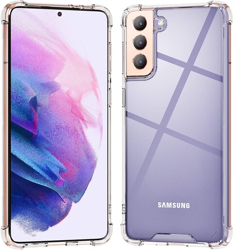 KIOMY Clear Case for Samsung Galaxy S21 5G Airbag Corners Shockproof Bumper Protective Phone Cover, Hybrid Design Hard PC Back with Flexible TPU Frame