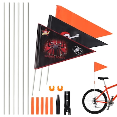 XIHIRCD 3pcs Bike Flag, Adjustable Bicycle Safety Flag with Pole Black Spider Jolly Roger Stroller Flag Waterproof Warning Flag for Tricycle Go Kart Wheelchair Kayak ATV