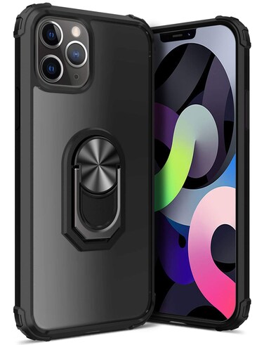 GREATRULY Kickstand Case for iPhone 12 Pro Max 6.7 Inch (2020),Drop Protection Clear Case,Slim Phone Cover Shell,Soft Bumper + Hard Back + Ring Stand Fits Magnetic Car Mount,Black