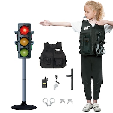 Hitish Simulation Traffic Light and Crosswalk Light Signal Toys Set for Kids, Role Play Pretend Play Toys with Clothes, Educational Toys Birthday Gift for Boys Girls