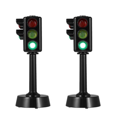 NUOBESTY Traffic Model Toys Traffic Signal Light Model Toys Mini LED Traffic Stop Light for Kids Educational Simulation Signal Lights Playset Traffic Signal with Sound Light 2Pcs