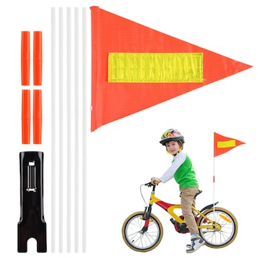 Bike Flags with Pole for Safety, Bicycle Safety Flag with Reflective Stripes, 6 ft Adjustable Height Heavy Duty Fiberglass Flag, Waterproof Orange Reflective Flag