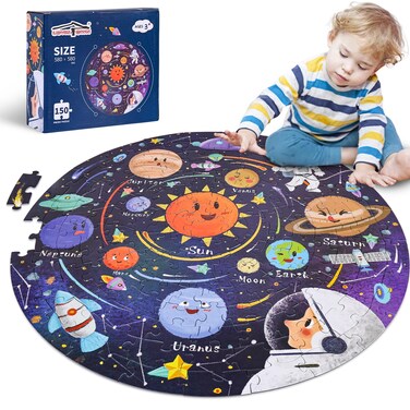 LovesTown 150PCS Solar System Floor Puzzles, Large Floor Puzzles for Kids Round Space Planets Jigsaw Puzzle Toys for Toddlers Children Birthday