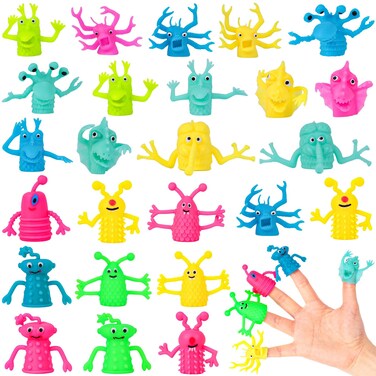 3 otters 25PCS Finger Puppets Toys, Funny Monster Finger Stretchy Toys Finger Puppets Soft Rubber Finger Toy for Role Playing, Party Favors, Birthday Goodie Bag Stuffers, Valentines Day Exchange Gifts