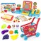 deAO Pretend Play Register, Kids Cash Register Toy with Real Calculator/Toy Scanner/Shopping Cart/Play Money/Basket/Play Food, Learning Toys Gifts for 4-8 8-12 Kids Boys Girls,Blue