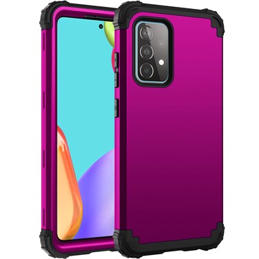 Phone Case for Samsung Galaxy A52 5G/4G Hard Cover Shockproof Soft Silicone Bumper Hybrid Three Layer Heavy Duty Protective Cell Accessories Glaxay A 52 G5 Gaxaly 52A S52 Cases Women Girl Dark Purple