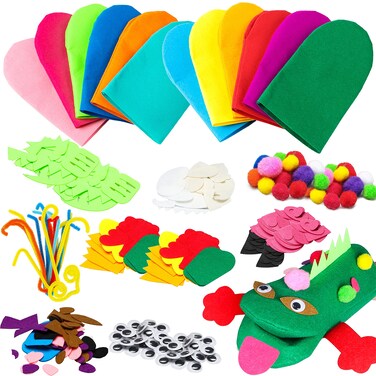 WATINC 12Pcs Hand Puppet Making Kit for Kids Art Craft Felt Sock Puppet Toys Creative DIY Make Your Own Puppets Pompoms Storytelling Role Play Party Supplies Christmas Gift for Girls Boys