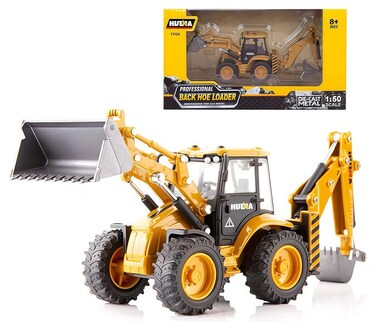 Gemini&amp;Genius Backhoe Loader Toy for Kids- Loader with Changeable Front Loader and Backhoe Loader Construction Vehicle Toy 1/50 Scale 2 in 1 Digger and Loder Alloy Model Toys Vehicle Gifts for Kids