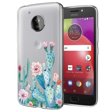 sidande Case for Moto E4, Moto E (4th Generation) Case for Girls Women, Shockproof Clear Floral Soft Flexible TPU Slim Protective Phone Case Cover for Motorola Moto E4 (Cactus)