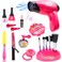 PowerTRC Dress Up Make Up Salon Beauty Play Set   Realistic Pretend Play Set   Fashion Kit for Girls   Hair Dryer, Makeup Set, Brushes &amp; Accessories