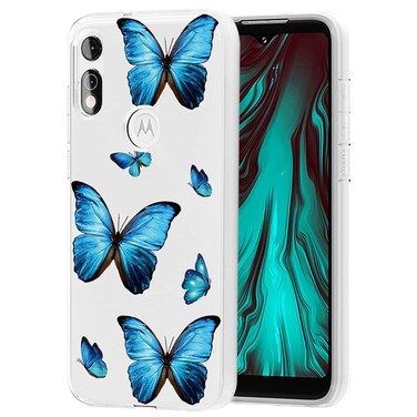 Yerebel Case for Moto E 2020, Motorola E 2020 Cute Case, Clear Flexible Bumper TPU Soft Rubber Silicone Cover Phone Case for Motorola Moto E 2020 (Blue Butterfly)