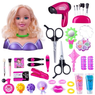 KonHaovF Doll Head for Hair Styling and Make Up for Little Girls, Small Styling Head Doll with Hair Accessories for Girls Makeup Practice, Doll Makeup Head Toys for Girls