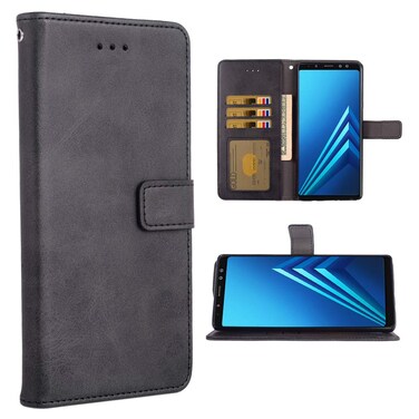 Asuwish Compatible with Samsung Galaxy A8 2018 Wallet Case Wrist Strap Lanyard Leather Flip Cover Card Holder Stand Cell Accessories Phone Cases for Glaxay A 8 2018 8A A530W SM-A530W Women Men Black