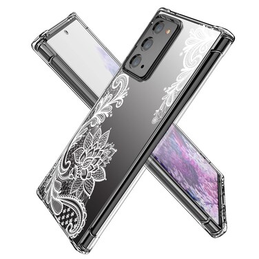 KIOMY Clear Case for Samsung Galaxy Note 20 Airbag Corners Shockproof Bumper Protective Phone Cover, Hybrid Design Hard PC Back with Flexible TPU Frame Lace Flower Floral Design