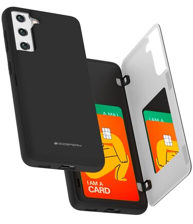 GOOSPERY Magnetic Door Bumper Case Compatible with Galaxy S21 Case, Card Holder Wallet Case, Easy Magnet Auto Closing Protective Dual Layer Sturdy Phone Back Cover (Black)