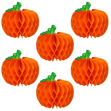 6 Pcs Pumpkin Honeycomb Paper, Halloween 3D Pumpkin Table Centerpieces, Fall Honeycomb Paper Tissue Balls for Halloween Thanksgiving Party Favor Fall Festival Supplies