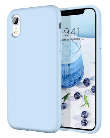 DOMAVER iPhone XR Case Silicone iPhone XR Phone Case Soft Gel Rubber Microfiber Lining Cushion Texture Cover Shockproof Protective, Light Blue