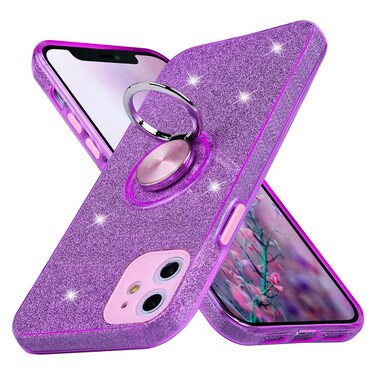Wisdompro Glitter Case for iPhone 11, with Ring Holder Kickstand for Women Girls - Purple