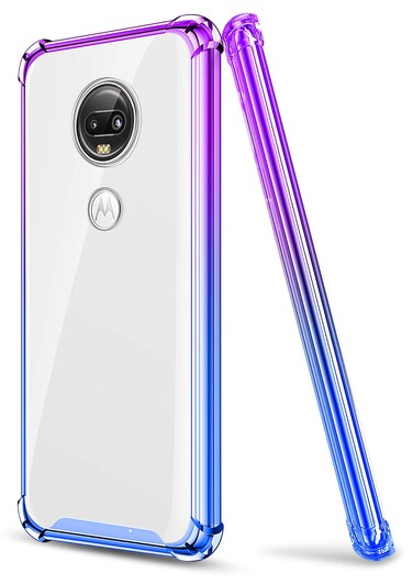 SALAWAT Moto G7 Case, Clear Moto G7 Plus Case Cute Gradient Slim Phone Case Cover Reinforced TPU Bumper Hard PC Shockproof Protective Case for Motorola Moto G7 G7 Plus 6.2inch 2019 (Purple Blue)