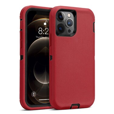 MAXCURY Compatible for iPhone 12 Phone Case, Hybrid Heavy Duty Shockproof 3 in 1 Full Body Protection Silicone Rubber with Hard PC Phone Case Cover for iPhone 12 Pro in 6.1 Inch (Red/Black)