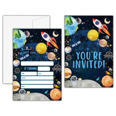 KFNER Outer Space Birthday Invitations, Astronaut Birthday Party Invitation Card Boy Girl, Planets Rocket Birthday Party Favors &amp; Celebration Supplies (20 Set of Invitations with Envelopes) -C22