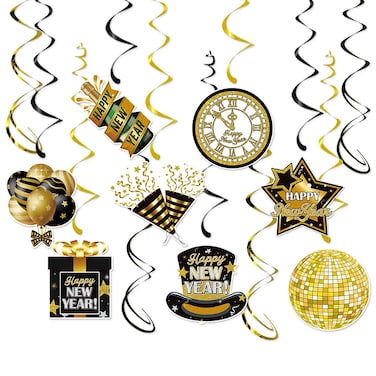 2025 Happy New Year Hanging Swirls 2025 New Years Eve Party Decoration Swirls Streamer 2025 New Year Countdown Streamers for New Year Eve(12Pcs Fully Assembled)