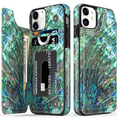 LETO for iPhone 11 Case,Leather Wallet Case with Fashion Floral Flower Designs for Girls Women,with Kickstand Card Slots Cover,Protective Phone Case for Apple iPhone 11 6.1" Green Oyster Shell
