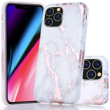 BAISRKE iPhone 11 Pro Case, Shiny Rose Gold Marble Design Bumper Matte TPU Soft Rubber Silicone Cover Phone Case for iPhone 11 Pro 5.8 inch 2019 - White Marble