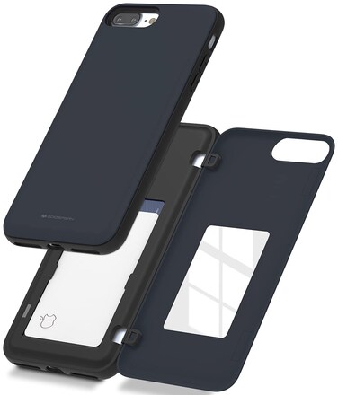 GOOSPERY iPhone 8 Plus Case, iPhone 7 Plus Wallet Case with Card Holder, Protective Dual Layer Bumper Phone Case - Navy