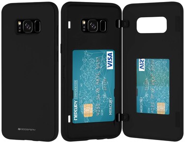 GOOSPERY Galaxy S8 Plus Wallet Case with Card Holder, Protective Dual Layer Bumper Phone Case (Black)