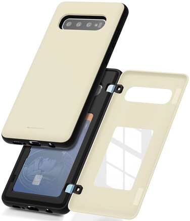 GOOSPERY Galaxy S10 Plus Wallet Case with Card Holder, Protective Dual Layer Bumper Phone Case (White)