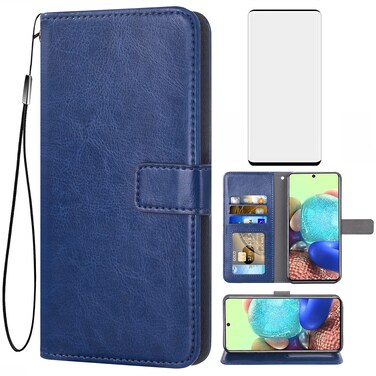 Asuwish Compatible with Samsung Galaxy S20 Plus Glaxay S20+ 5G Wallet Case Tempered Glass Screen Protector Flip Cover Card Holder Stand Cell Phone Cases for Gaxaly S20+5G S20plus 20S + S 20 20+ Blue