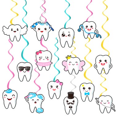 Tooth Party Hanging Swirls First Tooth Party Decoration 20Pcs Tooth Birthday Party Decorations Teeth Baby Shower Decor Hanging Streamers for Dental Party Baby Shower Supplies