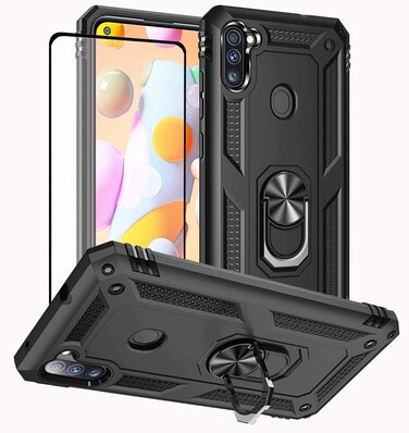 Galaxy A11 Phone Case, Samsung A11 Phone Case with Screen Protector, Military Grade Protective Cases with Ring for Samsung Galaxy A11 (Black)