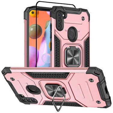 HNHYGETE Samsung A11 Phone Case, Galaxy A11 Phone Case, with Screen Protector, Hard Rubber Bumper with 360&deg; Rotation Ring Kickstand Cases for Samsung Galaxy A11 (Rose Gold)