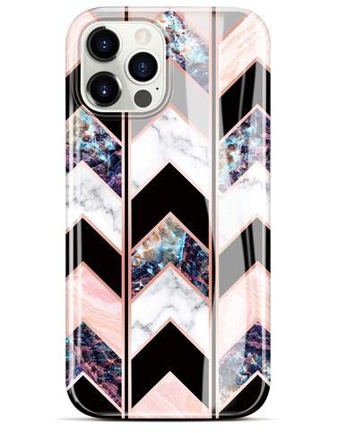 BAISRKE Shiny Rose Gold Wave Geometric Marble Case Slim Shockproof Flexible Bumper TPU Soft Case Rubber Silicone Cover Phone Case Compatible iPhone 12 Pro Max 6.7 inch 2020 - Black