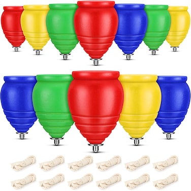 12 Sets Spinning Tops Trompo Classic Wood Carved Spinning Tops Sturdy Steel Point Enhanced Stability for Beginners Intermediates Gifts Trompos Mexicanos Trompos De Madera (Blue, Red, Green, Yellow)