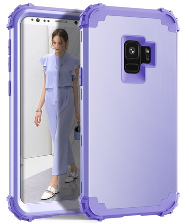 Phone Case for Samsung Galaxy S9 Hard Cover Shockproof Soft Silicone Bumper Hybrid Three Layer Heavy Duty Protective Wireless Charging Cell Accessories Glaxay S 9 Edge 9S GS9 Cases Women Girl Purple