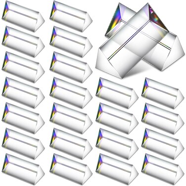 SiliFine 24 Pack Clear Optical Glass Triangular Prism 2.5 Inch Photo Photography Prism Glass Prism Light Prism Set for School Classroom Teaching Light Spectrum Physics Optics