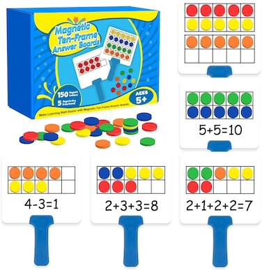Quilinz Magnetic Ten Frame Set,5 Dry Erase Paddles &amp; 150 Math Counters,Counting Toys for Kids,Addition and Subtraction Games,Math Manipulatives 1st Grade,Kindergarten Preschool Classroom Must Haves