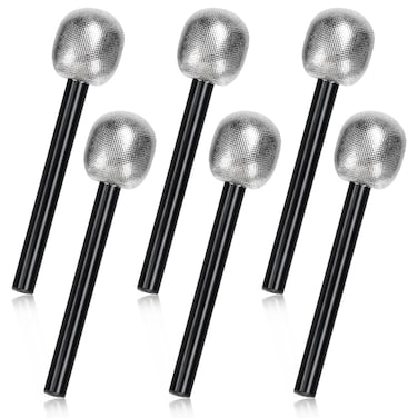 CZWESTC 6 Pack Silvery Glittered Microphone, Fake Bling Prop Microphone Fake Karaoke Microphone Toy Microphone for Rock Singer Disco Decorations Game Show, Costume Prop, Music Party Favors