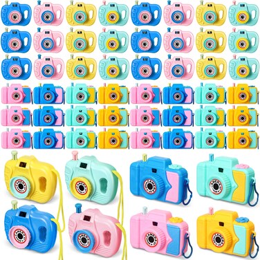 48 Pcs Valentine's Day Kids' Camera Toy Set Back to School Gifts Children's Pretend Play Prop with Images in Viewfinder Mini Toy Camera for Boys Girls Birthday Party Favors Goodie Bag Return Gifts
