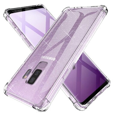 KIOMY Clear Case for Samsung Galaxy S9 Plus /S9+, Shockproof Bumper Protective Cell Phone Back Cover with Airbag Corners, Luxury Glitter Sparkle Design