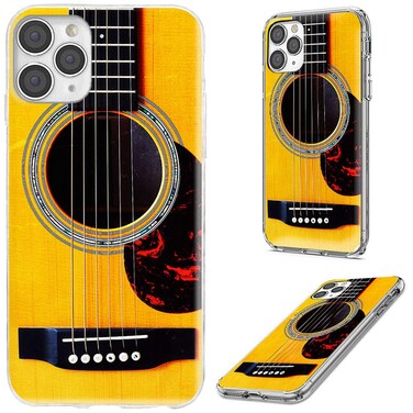 for iPhone 12 Pro Max Case for Women Girl Men,AKORAVO Full Protective Shockproof Slim Soft TPU Clear Phone Cover Cases Design for iPhone 12 ProMax 6.7,Funny Music Yellow Acoustic Guitar